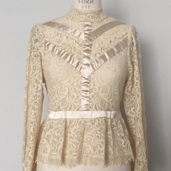 Vintage Tops Vintage 8s90s Cream Lace Peplum Blouse Poshmark